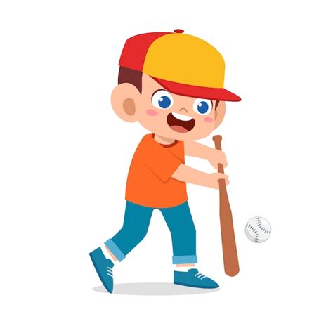 Premium Vector Happy Cute Kid Boy Playing Baseball