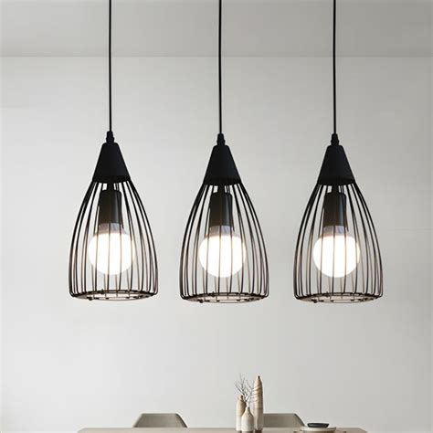 Black 3 Light Multi Pendant Factory Metal Conical Frame Hanging Lamp