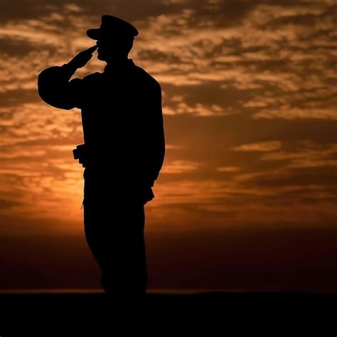 Una Silueta De Un Soldado Saludando A La Bandera Foto Premium