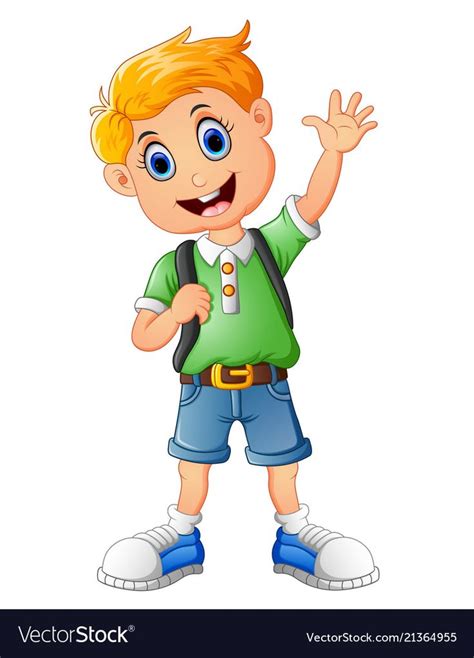 Vector Illustration Of School Boy Waving Hand Download A Free Preview
