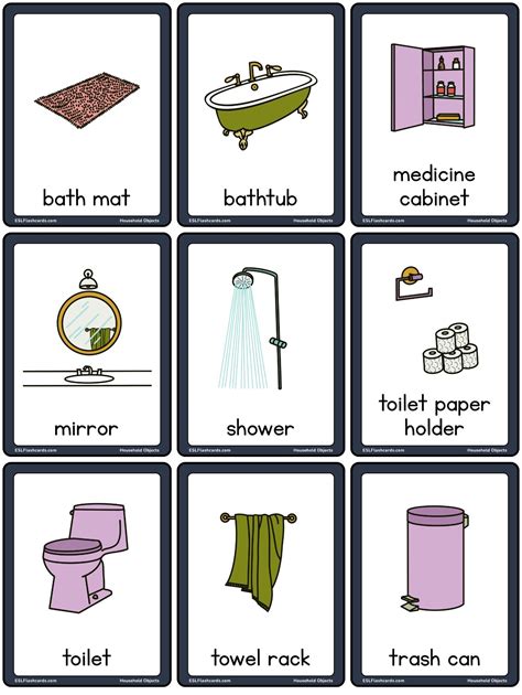 Household Objects Esl Flashcards Printable Flash Cards Flashcards Word Cards