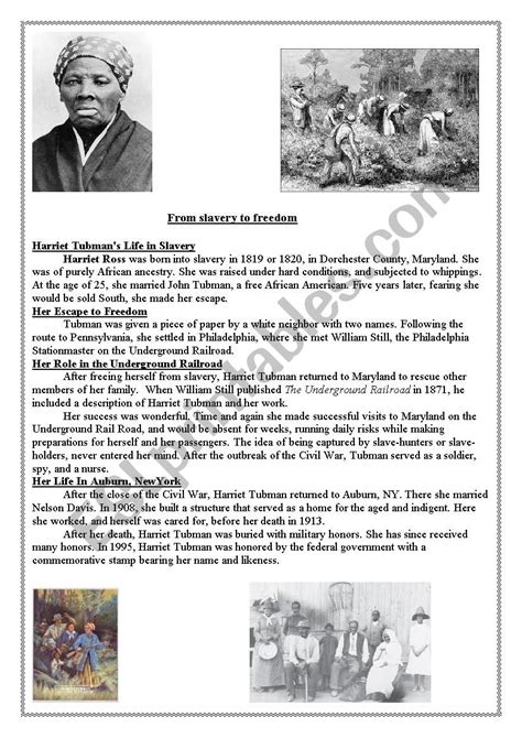 Harriet Tubman Printable Worksheet