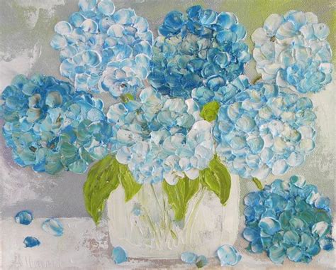 Blue Hydrangea Painting Impasto Painting Cottage Chic Etsy