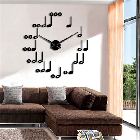 Music Notes Diy Wall Clock Watches Modern Design Musical