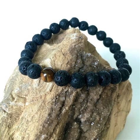 8mm Volcanic Lava Rock Bracelet Beaded Bracelet Mens Etsy