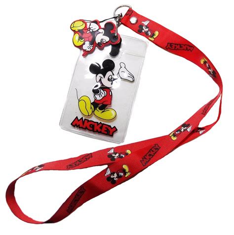 Disney MICKEY MOUSE Red Repeat ID Holder LANYARD Keychain W Charm