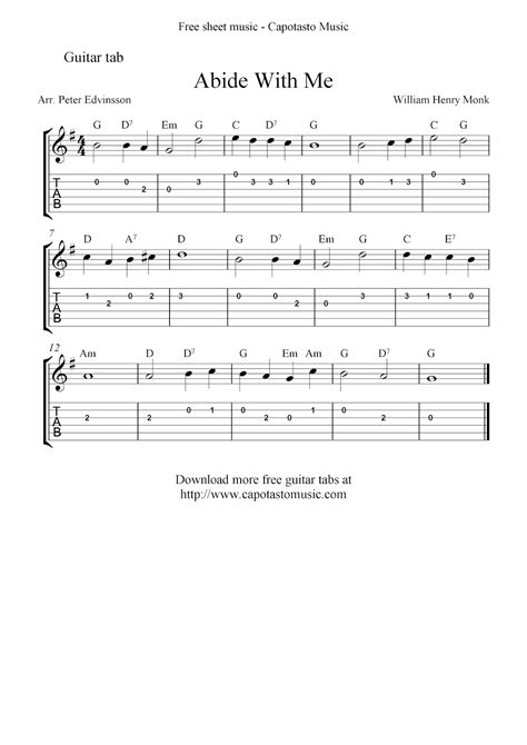 Being sheet music enthusiasts, we wanted to provide some help to those music enthusiasts who are just learning how to play or have the staff is the foundation of music notation. Free easy guitar tab sheet music notes, the Christian hymn Abide With Me