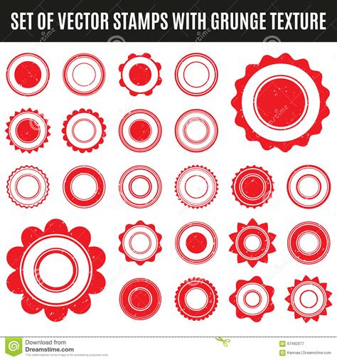 Set Of Red Grunge Stamp Round Shapes Stock Vector Illustration Of