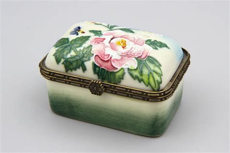 Small Hinged Trinket Box Hand Painted Porcelain Hinged Lid Etsy