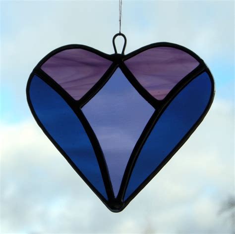 Abstract Stained Glass Love Heart In Navy Blue Grape And Etsy Glass