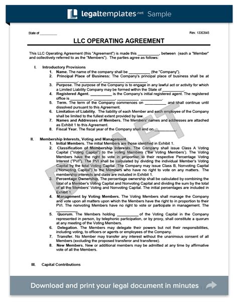 llc operating agreement template create   llc agreement