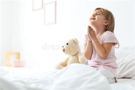 Little Girl Praying In Bed At Home Stock Photo Image Of Grace Home
