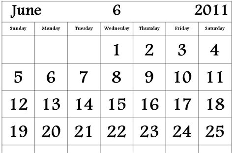 June 2011 Calendar Template