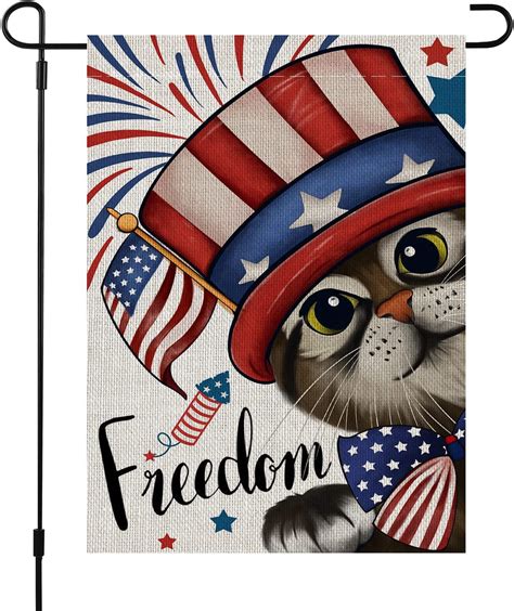 New 4th Of July Patriotic Cat Garden Flag 12x18 Inch Double Sided