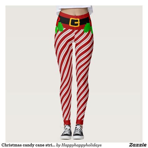 Christmas Candy Cane Stripes Leggings Candy Cane Stripes Words Prints