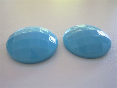 Cabochons Vintage Faceted Large Round Flat Back Blue Glass Etsy