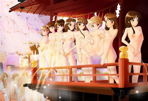 6girls Barefoot Blush Breasts Multiple Girls Nude Peeing Public