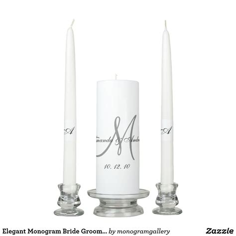 Elegant Monogram Bride Groom Names Date Wedding Unity Candle Set