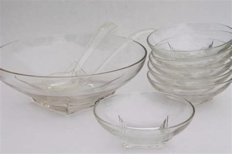 Mcm Vintage Crystal Clear Glass Salad Bowls Set Hazel Atlas Colony Square