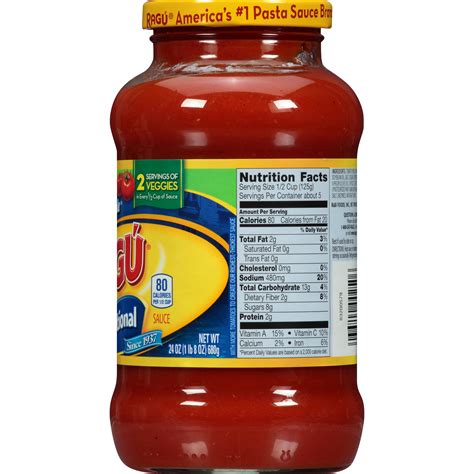 Ragu Spaghetti Sauce Nutrition Label Nutritionwalls