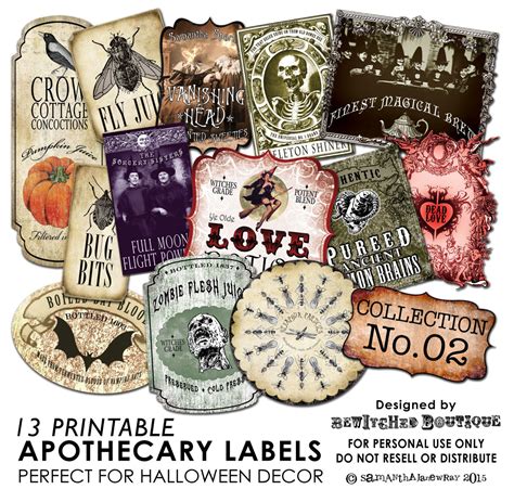 Sale Apothecary Bottle Labels Jar Halloween Printable Paper Art Hobby