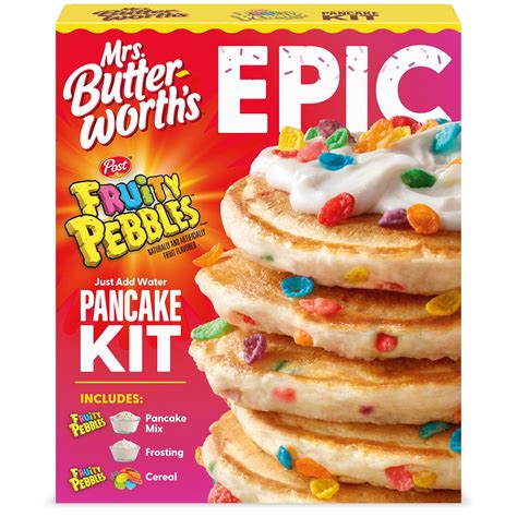 Mrs Butterworths Epic Fruity Pebble Pancake Mix 16 Oz Box