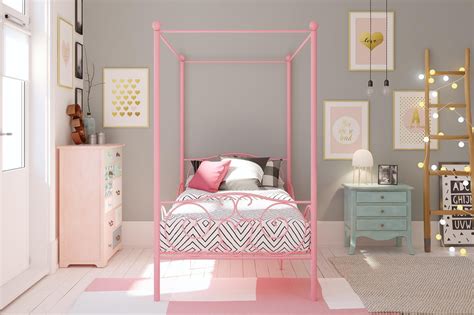 Dhp Metal Canopy Bed With Sturdy Bed Frame Twin Size Pink Buy