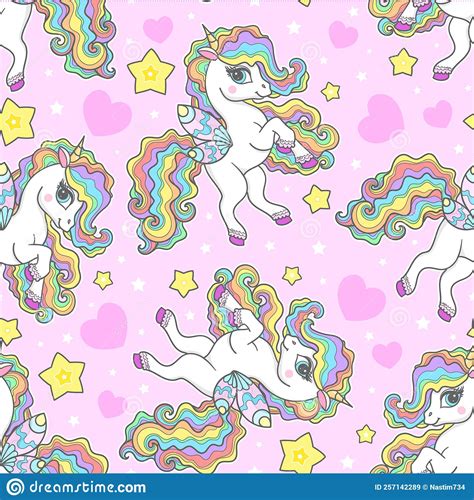 Seamless Pattern With Unicorns With Rainbow Mane Vector Stock Vector