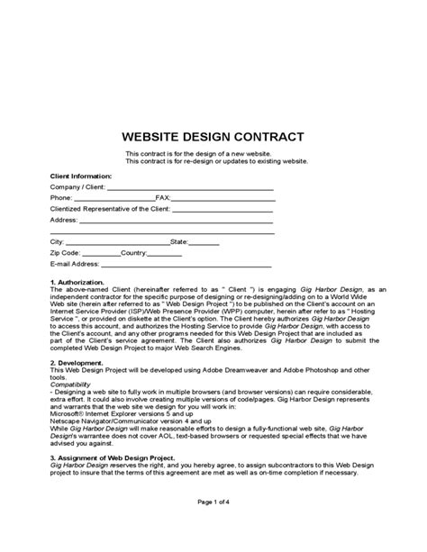Website Design Contract Template Free