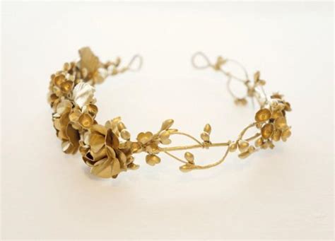 Gold Flower Crown Golden Floral Circlet Bridal Headpiece Grecian