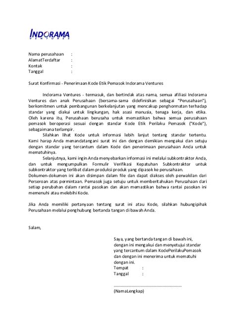 Contoh Surat Confirmation Letter Imagesee