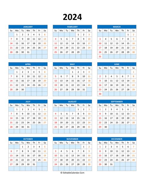 Editable Calendar Template 2024