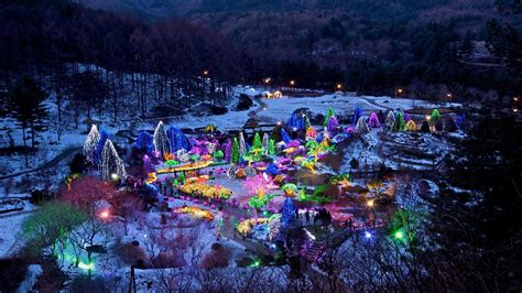 Winter Resort Lit Up For Christmas Hd Wallpaper Background Image