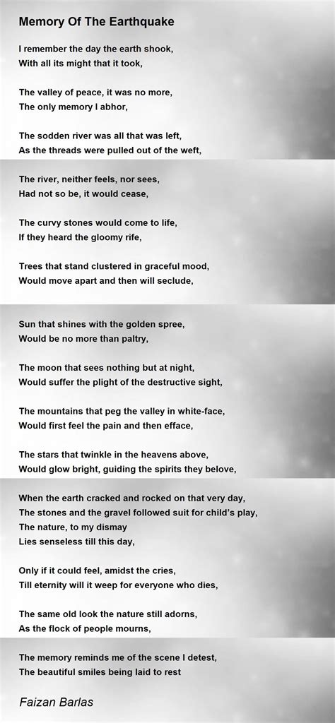 Memory Of The Earthquake By Faizan Barlas Memory Of The Earthquake Poem