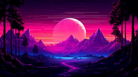 4k Pc Wallpaper Vaporwave Tropical Night Landscape Heroscreen 4k