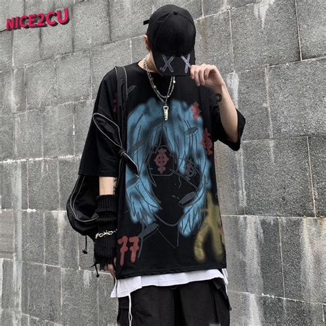 Buy Harajuku Mens Oversized Anime T Shirt Summer Japanese Streetwear Casual Hip Hop Design
