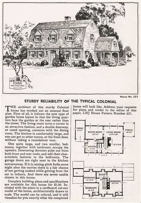 1935 Dutch Colonial Revival House Plan Ladies Home Journal Gambrel Roof