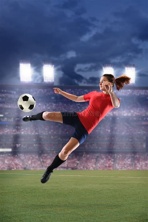 Female Soccer Player Kicking Ball Stock Image Image Of Player Soccer