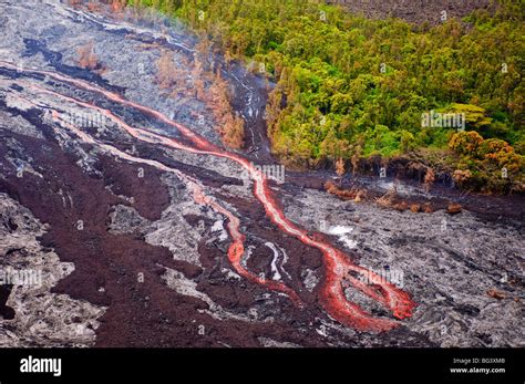 Lava Flowing From Kilauea Volcano Hawaii Volcanoes National Park Stock