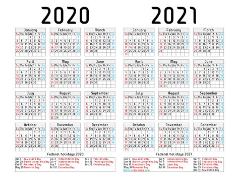 2020 2021 Printable Calendar With Holidays 9 Templates