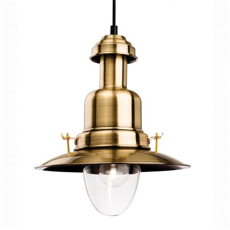 Firstlight Classic Fisherman Pendant In Antique Brass And Clear Glass