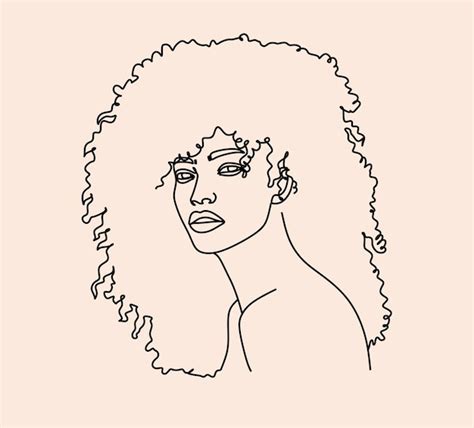 Line Art Woman Face Drawing Black Woman Vector Afro American Female