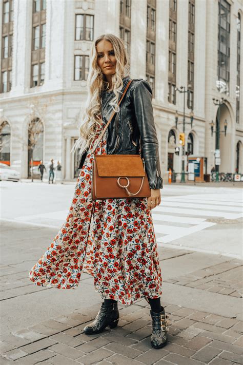 Welcome to h&m, your shopping destination for fashion online. Fall Autumn Outfit Floral Maxi Dress Leather Jacket CHloe ...