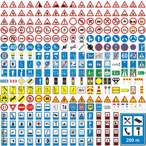 Three Hundread Vector Detailed European Traffic Signs Stock Vector
