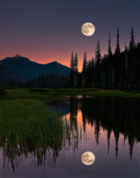Landscape Scenery Nature Travel Lake Mountain Night Moon