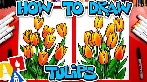 Kawaii, cute mother's day drawing of a girl. How To Draw Spring Tulips - Art For Kids Hub