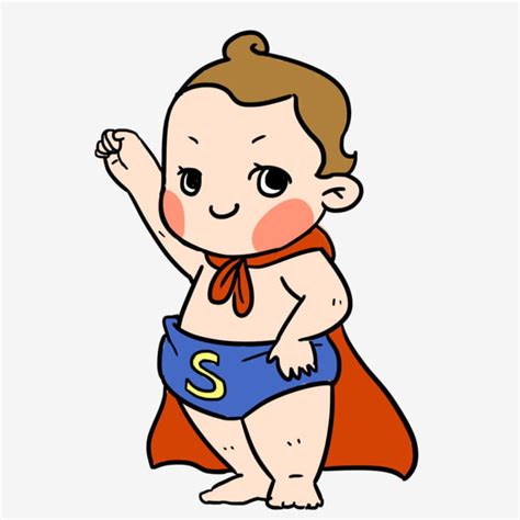 Superman Baby Cartoon Hand Drawn Illustration Small Baby Hand Drawn