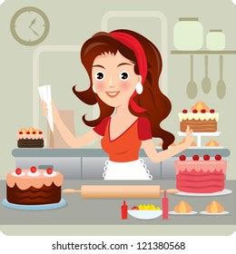 Woman Baking Cookies Retro Kitchen Vector Stock Vector Royalty Free