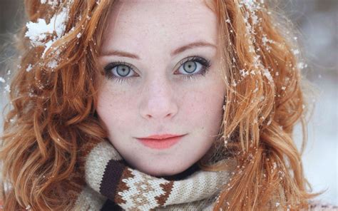 Face Leaves Women Redhead Model Portrait Looking Away Long Hair Blue Eyes