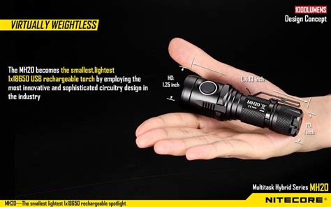 Buy nitecore mh20 cree xm l2 u2 6000k rechargeable led flashlight at cheap price online, with youtube reviews and faqs, we generally offer free shipping to europe, us, latin america, russia, etc. Nitecore MH20W 1000 Lumen Rechargeable Flashlight, Neutral ...